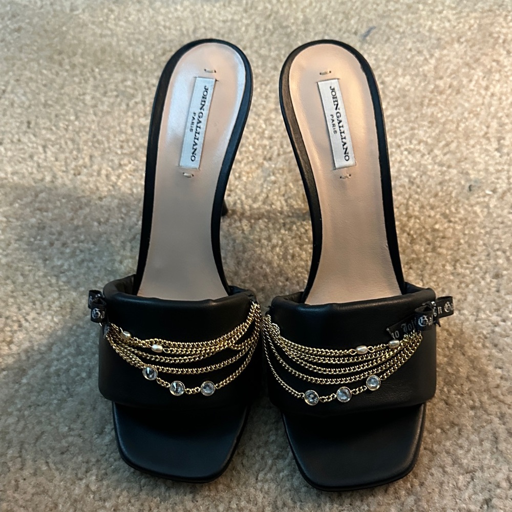 John Galliano Black and Gold Chain Sandal